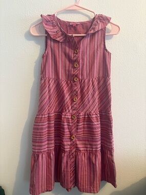 Penelope Mack Pink Striped Button-Front Ruffle Dress